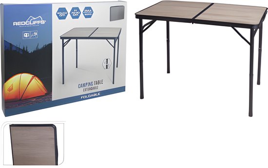 Redcliffs Campingtisch – Aluminium – leicht – Holz/Schwarz – 90 x 60 x 70 cm – höhenverstellbar/zusammenklappbar