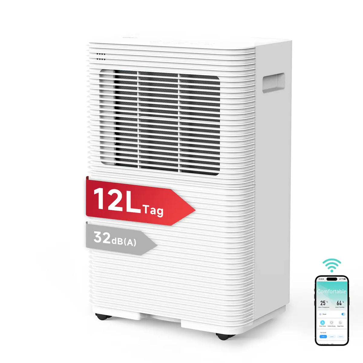 VINO Smart-Luftentfeuchter – 12 l/Tag – WLAN – 1,8-l-Tank – weiß