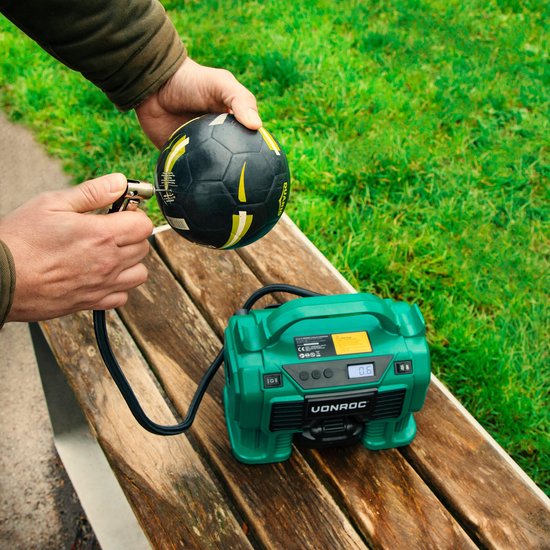 VONROC Accu-Kompressor - VPower 20V - Ohne Akku & Ladegerät - 20V Akku & 12V Anschluss - 11 bar - Inkl. 8 Zubehörteile