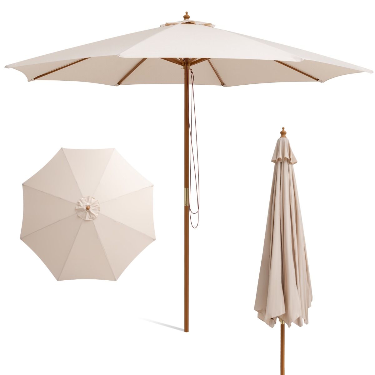 Coast Terrassen-Sonnenschirm - Holz - Beige - 300x300x262cm