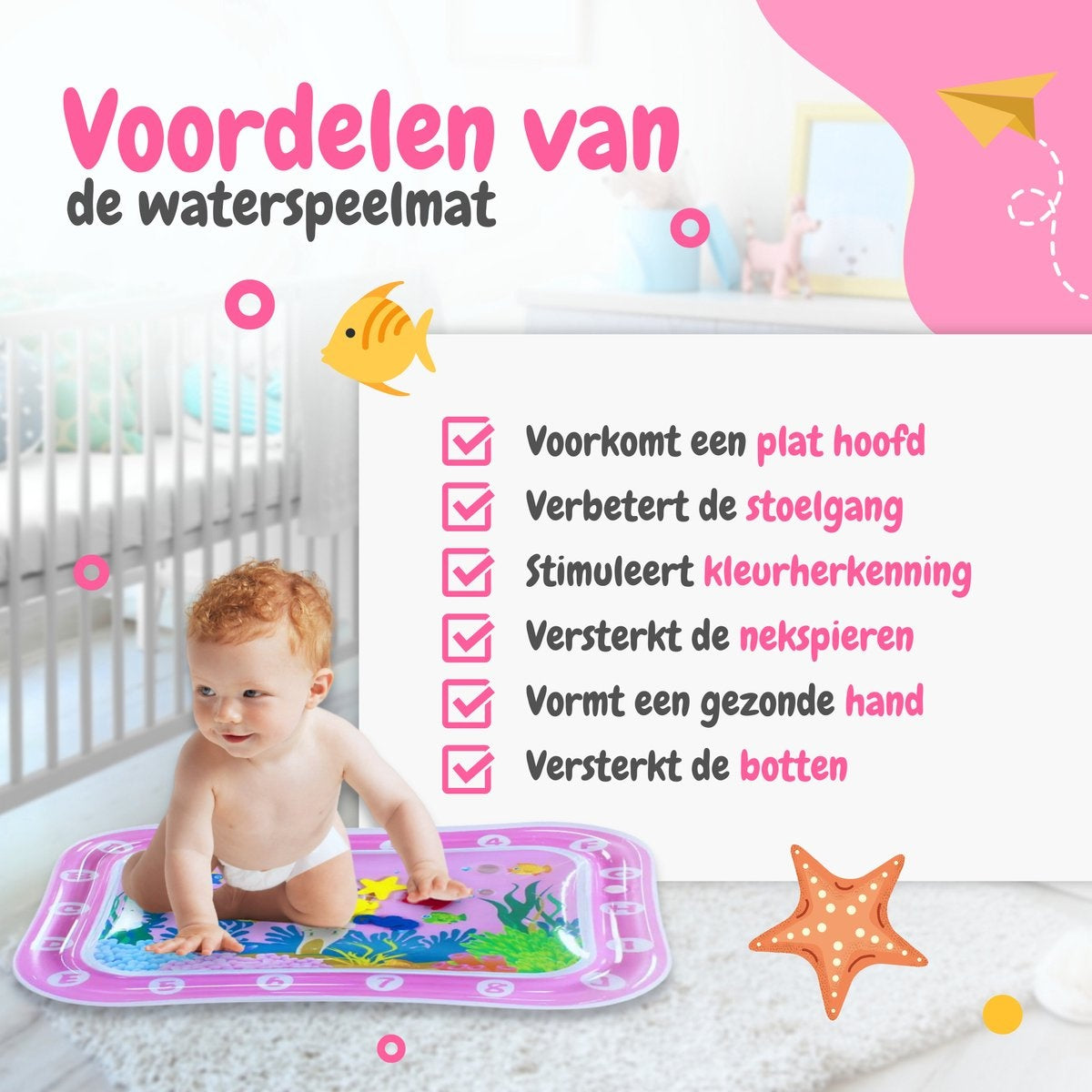 AyeKids Wasser Spielmatte - Wasser Matte - Spielmatte - Aufblasbar - Wasser Matte Baby - Rosa