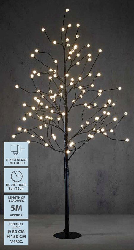 Luca Lichtbaum - Weiße LED-Beleuchtung - H150 x Ø80 cm - Metall - Schwarz