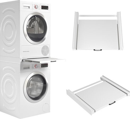 Waschhöhenausgleich® Zwischenstück für Waschmaschine und Trockner – Stapelset für Waschmaschine und Trockner – Zwischenrahmen – Für alle Modelle geeignet – Weiß