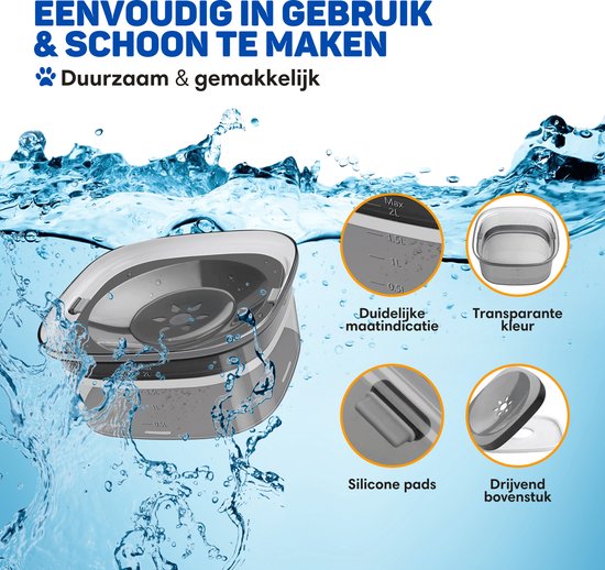 Vulpes Goods® Trinknapf Hund - Wassernapf für Hunde - Anti-Sabber - Reduziert das Schlabbern - Transparent - Für unterwegs - 2L - Schwarz