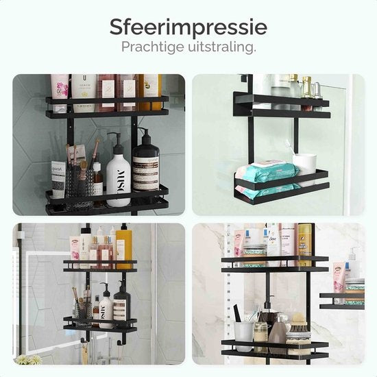 Goliving - Shower Rack - ohne Bohren - Hängende Duschablage - 74 x 35 cm - Edelstahl - Schwarz