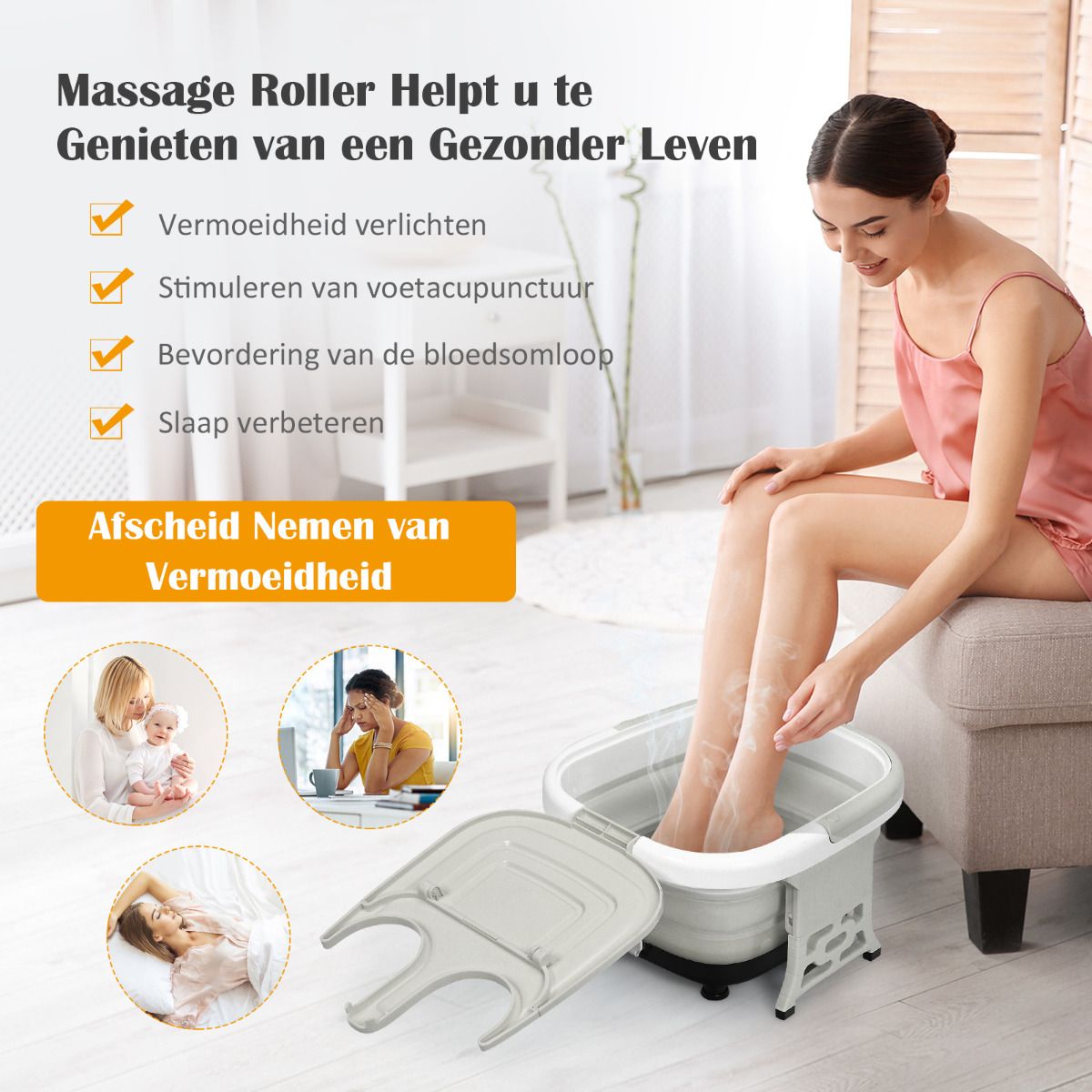 Coast Fußbad-Massagegerät – Zusammenklappbar mit Sprudelmassage und Infrarot – Einstellbare Heizfunktion – Grau 42 x 40 x 24 cm