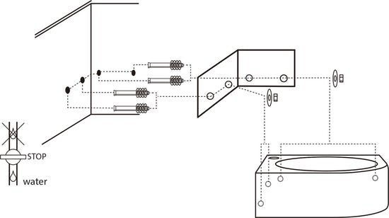 Differnz Cleo Fountain Set - Spülbecken Keramik - Weiß - Gebogener Wasserhahn - Mattschwarz - Standardgriff - 30 x 30 x 10 cm