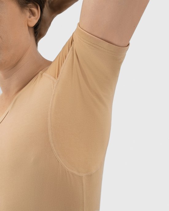 Anti Sweat Shirt - Fibershirts® - Eingenähte Achselpads - Unterhemd - beige - V-Ausschnitt - Herren - Größe M