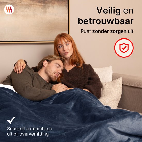 Seranova Electric Blanket XXL - 180x160 cm - 2 Personen Decke - Wärmedecke - Doppelseitig - Fleece Sherpa - Blau