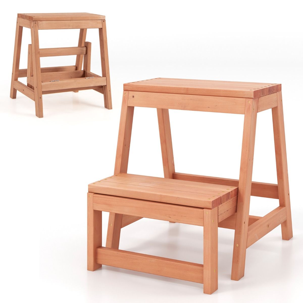 Coast 2-Step Foldable Wooden Stool Natural - Multifunktionale Stufe für Kinder und Erwachsene 50x39x45 cm
