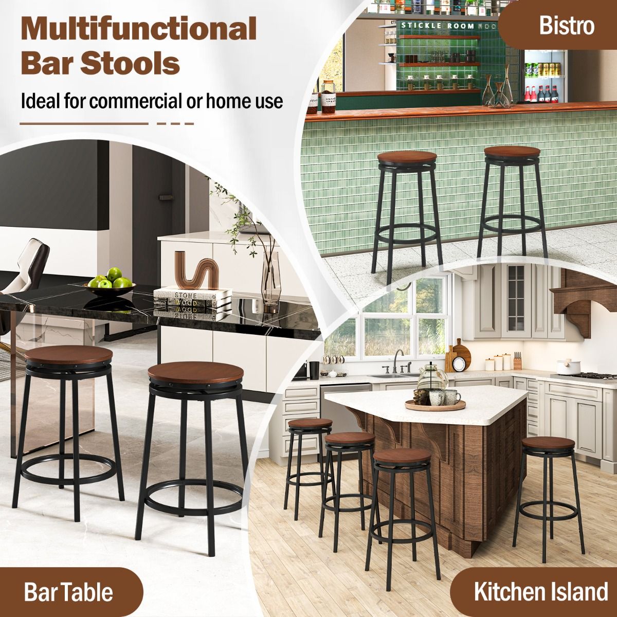 Coast Barhocker, 2er-Set – höhenverstellbar – um 360° drehbar – rustikales Braun und Schwarz