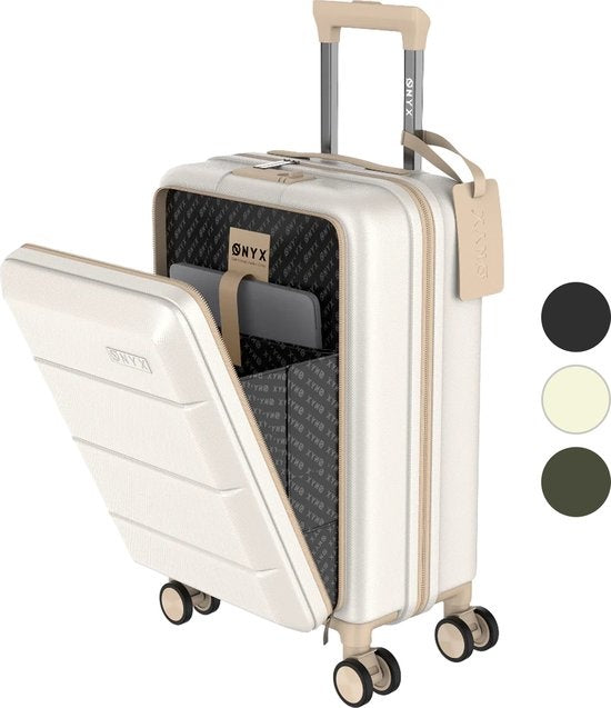 ONYX® - Handgepäck Koffer 35 L - Leise Spinner-Räder - Leichter Trolley - Doppeltes TSA-Schloss - Praktische Fronttasche - 55 cm - Beige