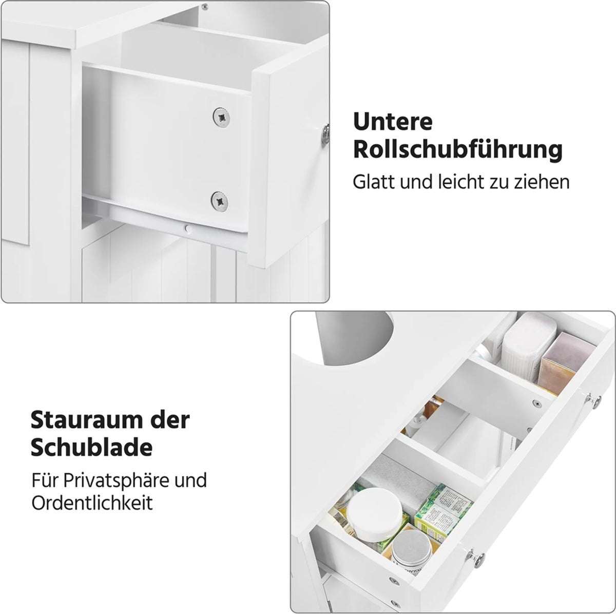 Badezimmerschrank mit Schublade und 2 Türen im Landhausstil, weiß, 60 × 30 × 60 cm