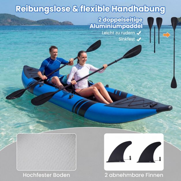 Goplus aufblasbares 2-Personen-Kajak-Set – Blau – 382 x 94 x 40 cm – Mit Paddeln, Sitzen und Tragetasche