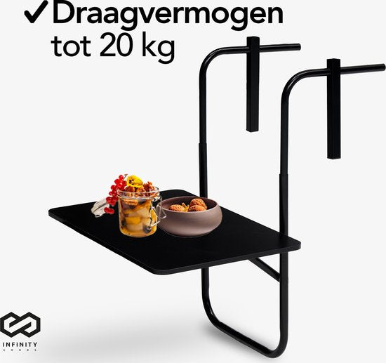 Infinity Goods Balkontisch - klappbar - 40 x 60 CM - verstellbar - hängend - Schwarz