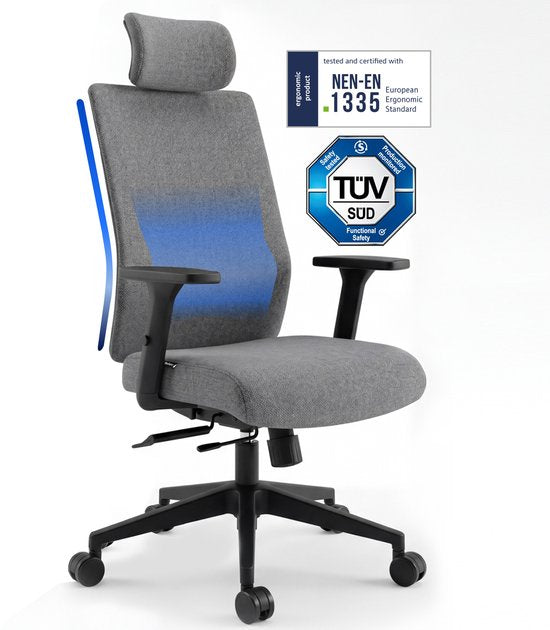 Backerz Ergonomischer Bürostuhl – Bürostühle für Erwachsene bis 160 kg – Stoff-Bürostuhl – NEN-EN1335