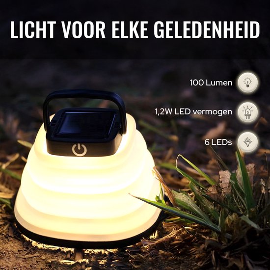 Tech Essentials Solar LED Laterne - faltbar - schwarz - Zeltlampe - Led Lampe wiederaufladbar - Camping - Notfall - Sturm - Hängelampe - Solarenergie