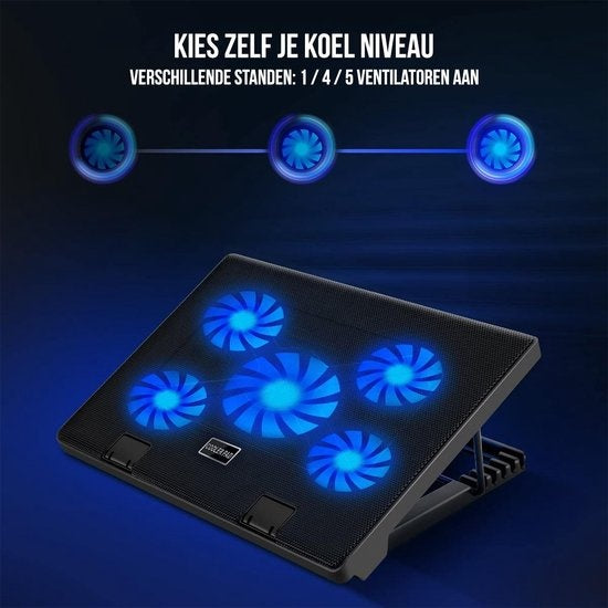 Strex Laptop Kühler Ständer - 5 Lüfter - 3 Kühlmodi - 6 Höhenstufen - Für 10-17 Zoll Laptops - Schwarz