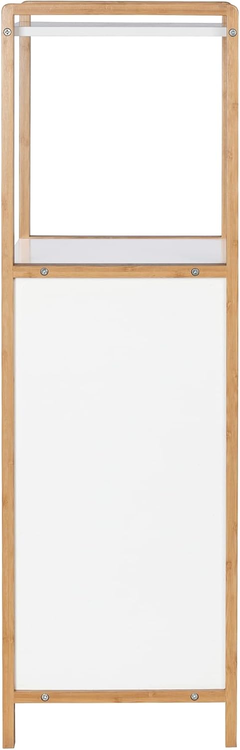 Wenko Finja Wäschekorb mit Ablage – Bambus/Weiß – 40 x 95 x 30 cm