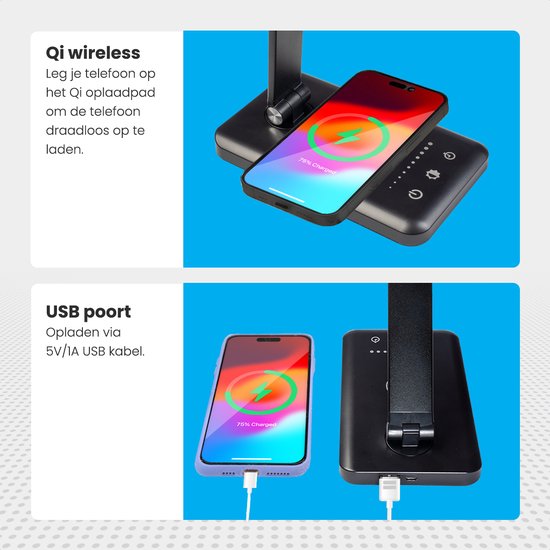 Auronic - Schreibtischlampe - LED - USB & kabelloses Laden - dimmbar - Schwarz