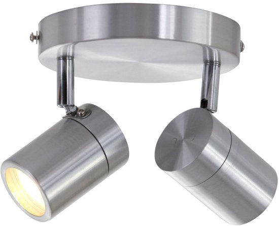 Stahlfarbener 2-flammiger Strahler Upround 2487ST – Dreh- und neigbar – Modernes Design – Inklusive Leuchtmitteln – Mexlite – Für den Innenbereich geeignet, IP44, max. Tiefe 15 cm