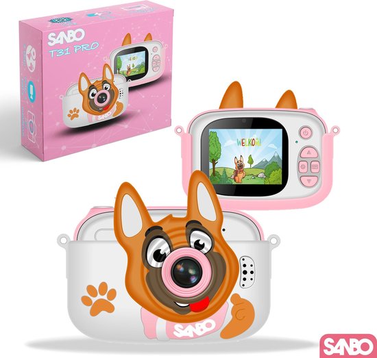 Sanbo T31 Pro Kinderkamera - Rosa / Weiß - Inkl. 32Gb Sd-Karte und Lesegerät - Kamera Kinder - Vlogging - Spielkamera - Digital