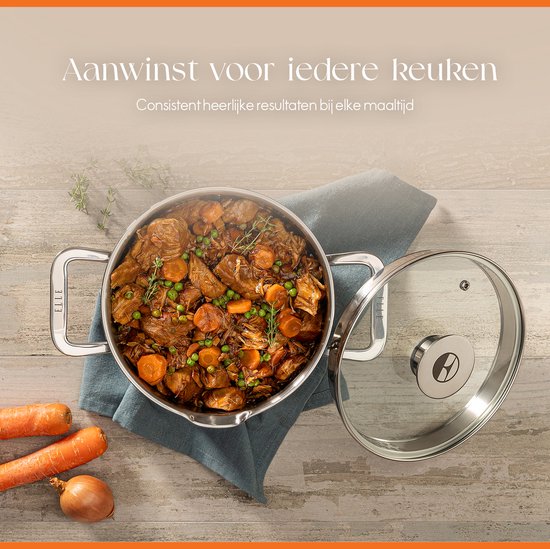 ELLE Gourmet Classique Edelstahl Kochtopf mit Deckel - Ø 16 cm - Kochtopf - PFAS frei - Induktion
