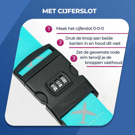 Koffergurt mit Zahlenschloss - Koffergurt - Kofferschloss - inklusive Kofferanhänger - Blau - 2 Stück