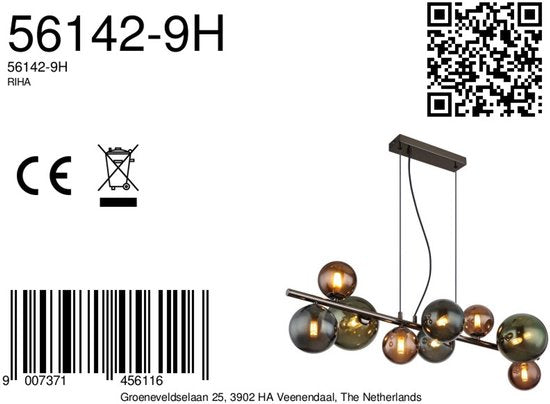 Globo - Hängeleuchte - RIHA - mehrfarbig - Glas - große Esstischleuchte - G9 - 56142-9H