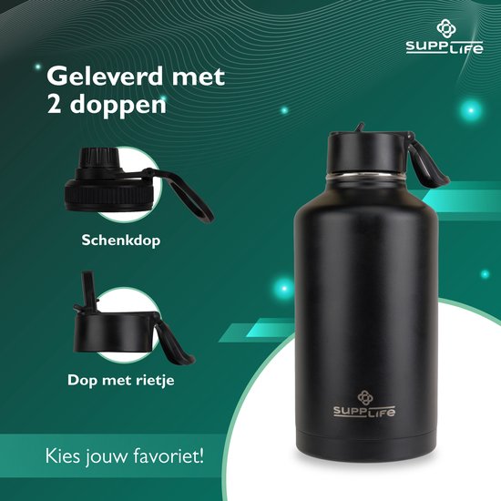 Supplife Luxe Edelstahl-Thermosflasche 2 Liter – doppelwandige Isolierung – BPA-frei und auslaufsicher