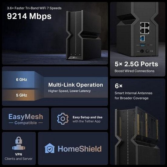 TP-Link Archer BE550 – Router – WLAN 7 – Tri-Band – BE9300 – 9214 Mbit/s