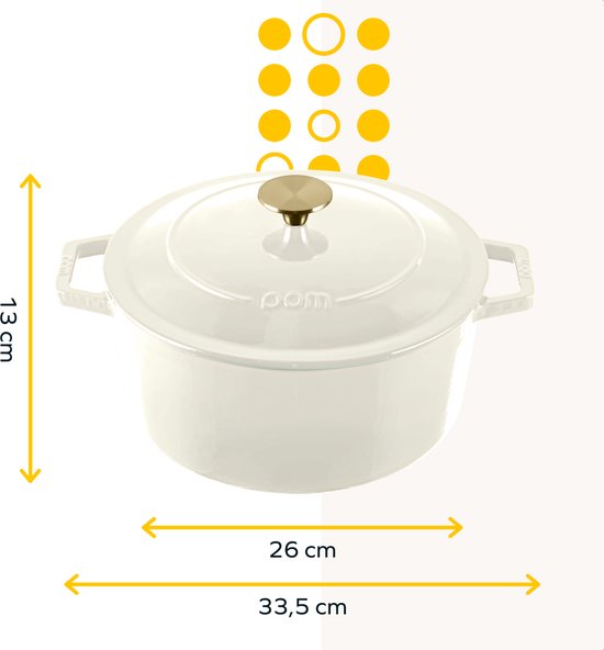 MOA Gusseisen-Kasserolle - 5,7L - Für alle Wärmequellen inkl. Induktion - Mit Deckel - Ø 26cm - Antihaftbeschichtung - Weiß
