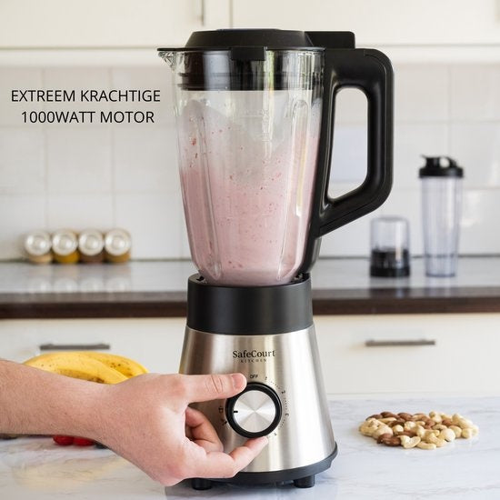 Safecourt Kitchen Standmixer - 1000 W - 1,5 L Glasbehälter - 5 Programme - Smoothie Blender Set