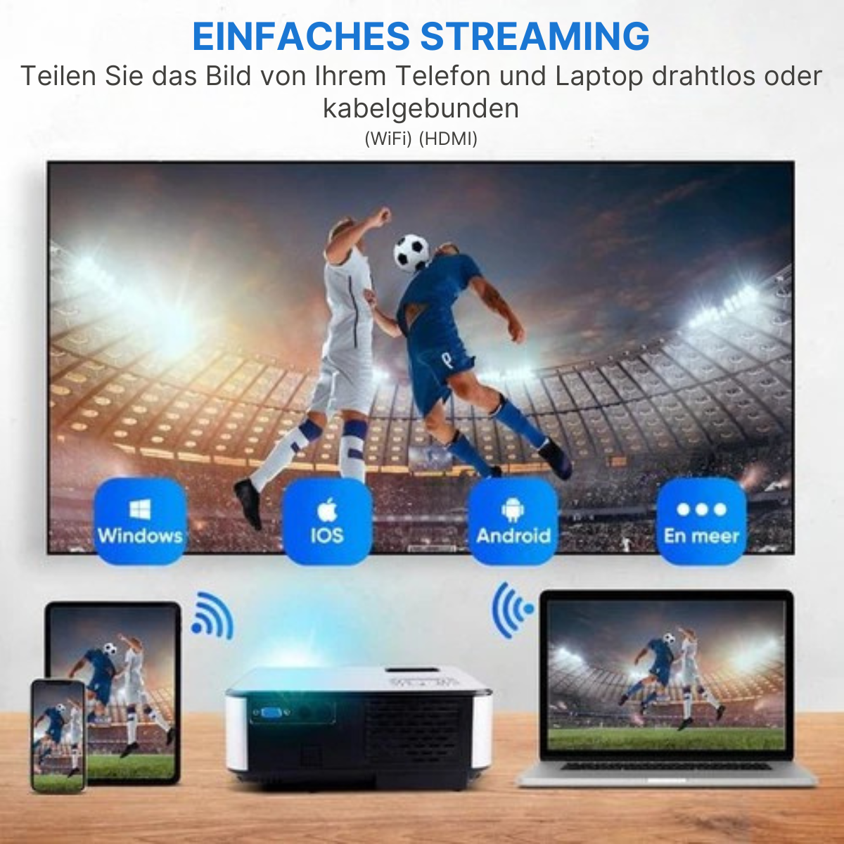 Strex - Mini Beamer - Full HD - 7000 Lumen Streaming vom Telefon - mit WLAN - Weiß