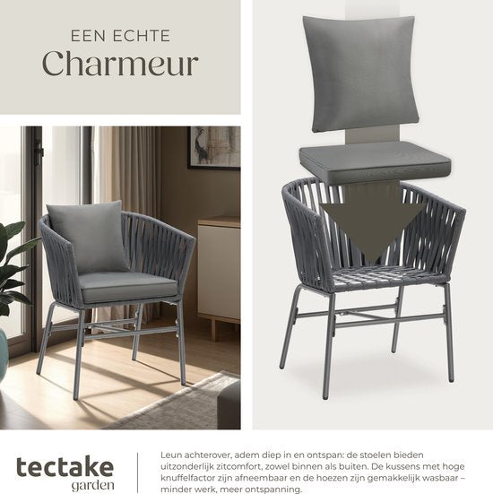 tectake - Gartenstuhl, 2er-Set, Metall-Outdoor-Stuhl, Terrassenstuhl mit Armlehnen, Loungesessel, Gartensessel, Gartenmöbel, Balkonmöbel, Gartenset Lounge, wasserabweisende Polster, verstellbare Beine