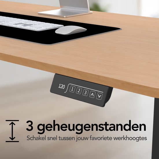 Infinity Goods Sitz-Steh-Schreibtisch, elektrisch verstellbar – 140 x 60 cm – Speicherfunktion – Holzoptik