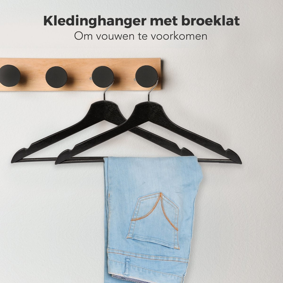 LifeGoods Kleiderbügel - Mit Hosenstange - Hartholz - Schwarz - 20 Stück
