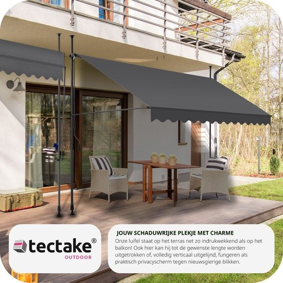Tectake Klemmmarkise und Sonnenschirm - Markise - Verstellbar - Für Balkon - 350 x 180 cm - Schwarz grau