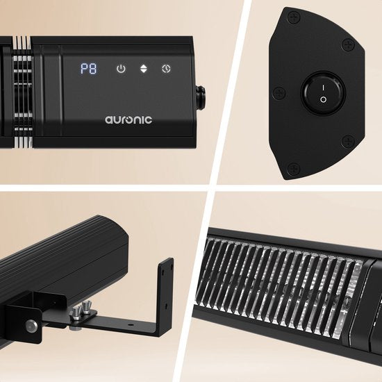 Auronic Terrassenstrahler - Infrarotheizung - Touch Display - 10m2 - Elektrisch - 2000W - Fernbedienung - 9 Stufen - Schwarz