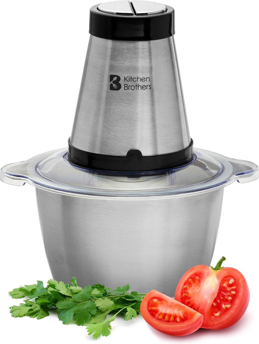KitchenBrothers Zerkleinerer - Lebensmittelzerkleinerer - Elektrisch - 2 Geschwindigkeiten - 300 W - 1,8 L - Schüssel aus Edelstahl