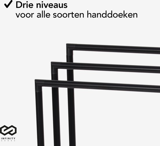 Infinity Goods Handtuchhalter - Badezimmer - 3 Arme - Handtuchhalter - Handtuchhalter - Freistehend - Metall - Schwarz Matt