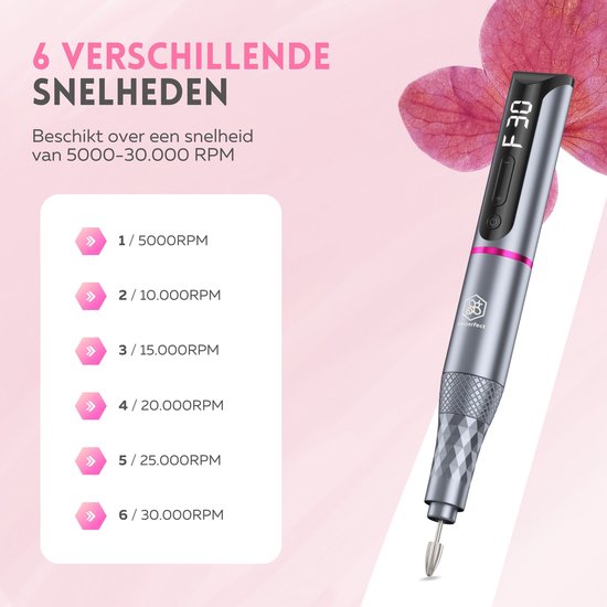 Beeperfect® Cordless Electric Nail File Pro Edition - Nagelfräse - Maniküre- und Pediküre-Set - wiederaufladbar - 11 Bits und 60 Schleifrollen - 30.000 U/min