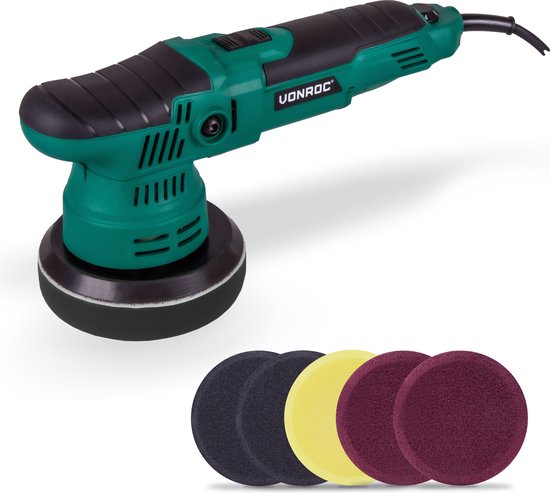 VONROC Exzenterpolierer - Poliermaschine - 650W - Ø125mm - Softstart - Feste Leistung & 7 Polierscheiben