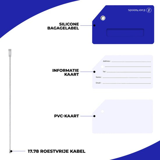 EverNeeds Gepäckanhänger - Silikon - Gepäckanhänger für Koffer - Gepäckanhänger - Blau - 5 Stück