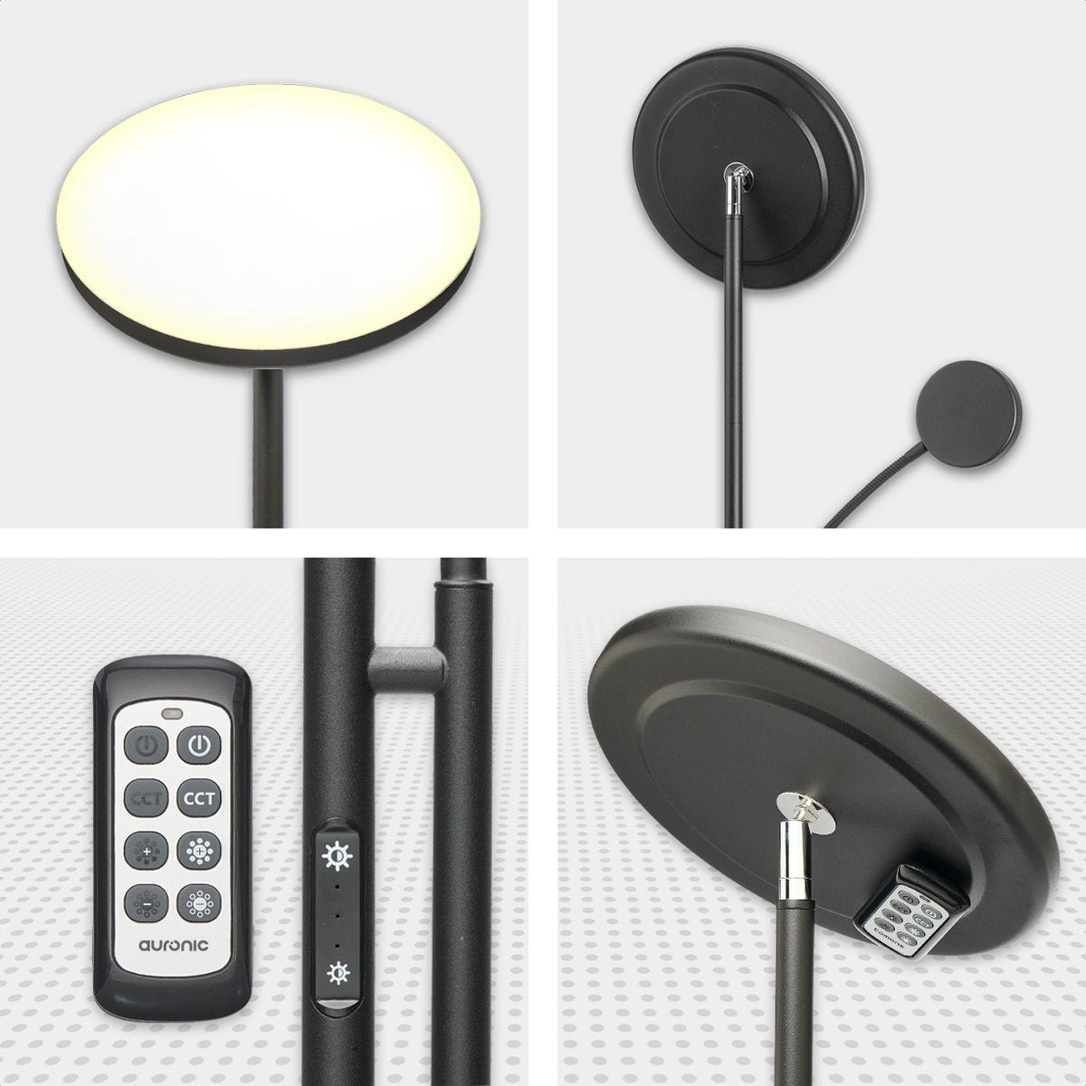 Auronic Stehleuchte - Stehleuchte Industrial - 181cm - LED - Dimmbar und neigbar - mit Fernbedienung - Geeignet für Wohnzimmer - Schwarz