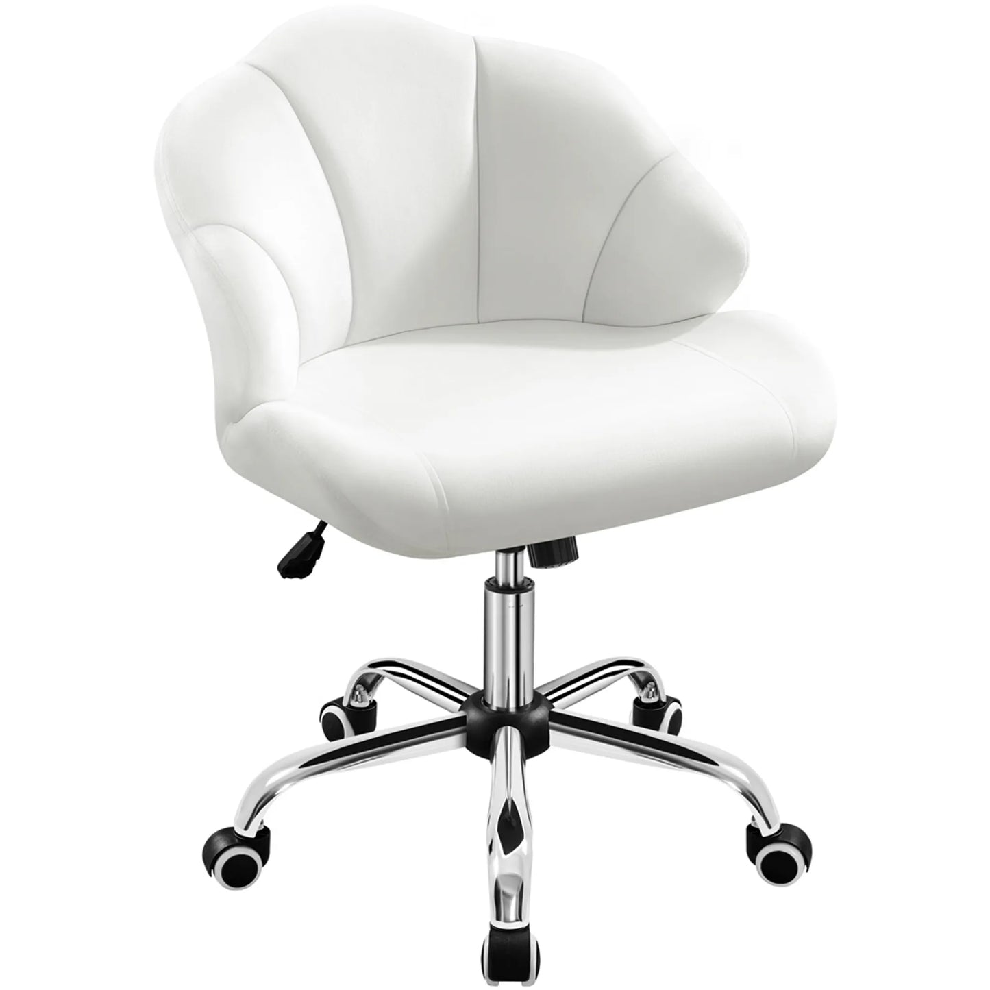 Yaheetech Bürostuhl Shell-Shaped - Features Swing-Funktion und höhenverstellbare Gaslift und gepolsterte Rückenlehne - für Home-Office und Schlafzimmer - Weiß Polyester und Metall - 60 x 60 x 76,5-86 cm