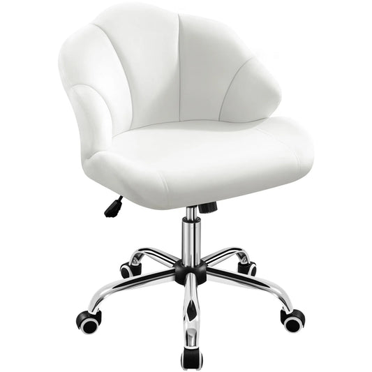 Yaheetech Bürostuhl Shell-Shaped - Features Swing-Funktion und höhenverstellbare Gaslift und gepolsterte Rückenlehne - für Home-Office und Schlafzimmer - Weiß Polyester und Metall - 60 x 60 x 76,5-86 cm
