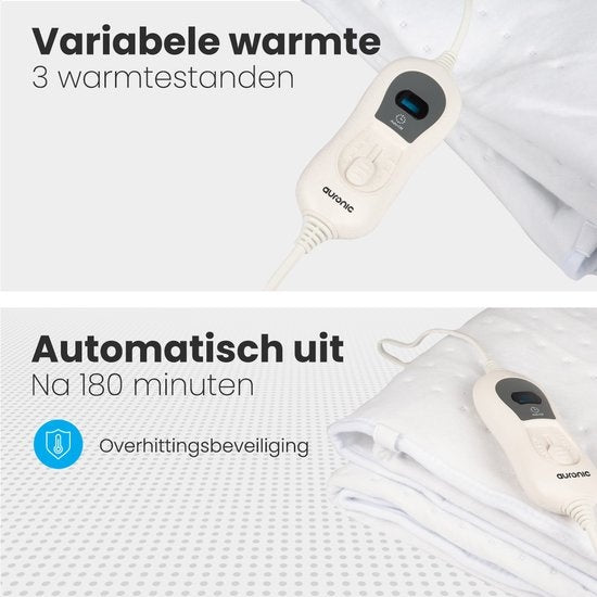 Auronic Electric Blanket - 2 Personen - 160x140cm - mit Eckgummis und 2 Reglern - Weiß