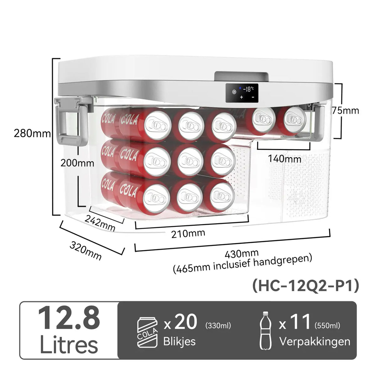 Bingi tragbarer Kompressor-Kühlschrank für das Auto, 12,8 l – Mehrspannungsfähig 12 V/24 V/230 V – 46,5 x 32 x 28 cm