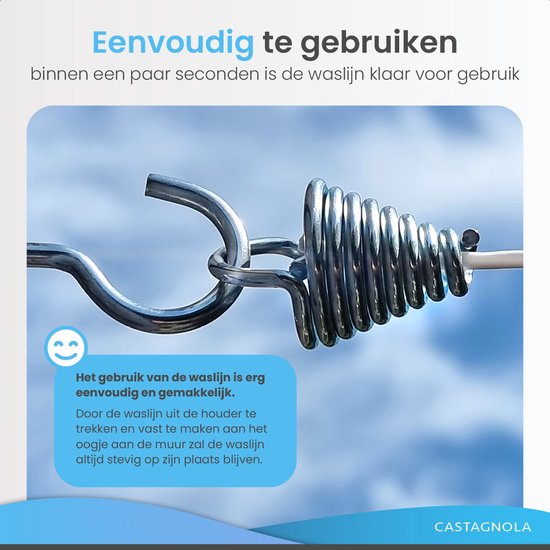Castagnola Wäscheleine - Ausziehbare Wäscheleine - Wäscheleinenfaden - Wäscheleine 12 Meter - Kapazität bis zu 13 kg
